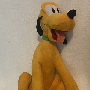 Disney Store Pluto Dog Plush 16" Large Stuffed Animal Green Collar.